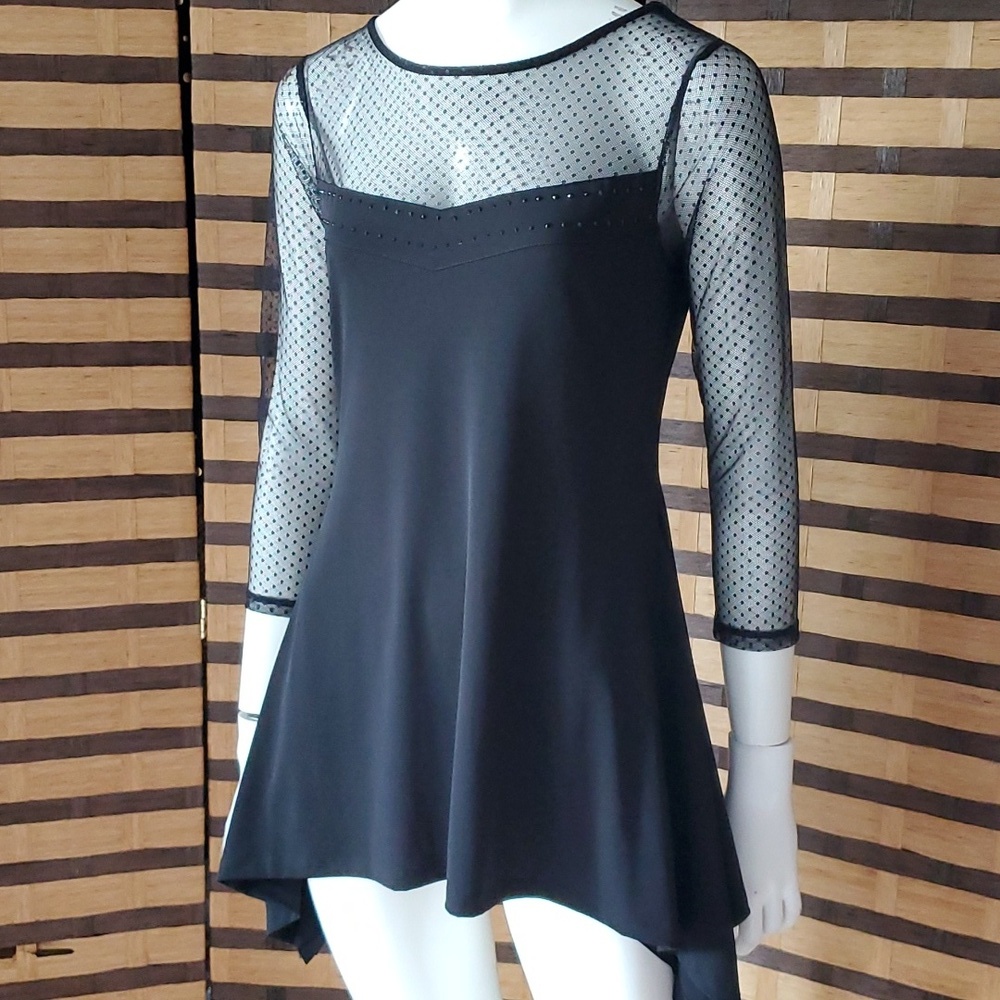 Belldini jewel neck sheer arm assymetrical tunic